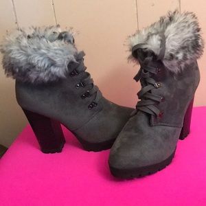 Grey ankle high heel boots